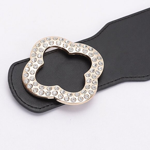 BNWT Plus Size XL Crystal Clover Buckle Elastic Wide Belt Fashion Stretch Belt - Picture 4 of 5